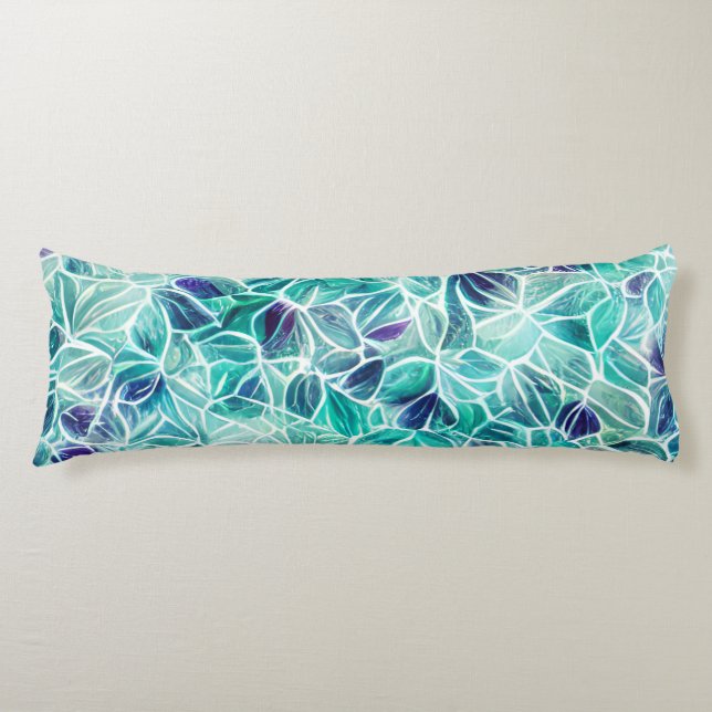 Jewel Blues Leaf Pattern Body Pillow (Front)