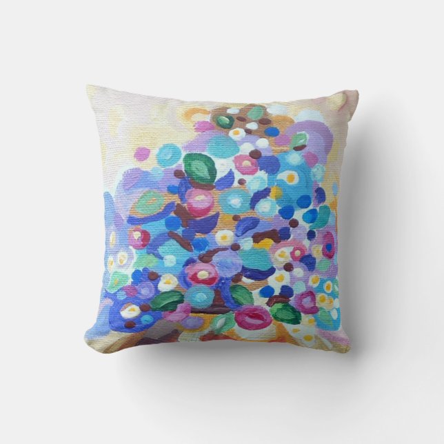 Jewel bright flowers with a handpainted look throw pillow (Front)