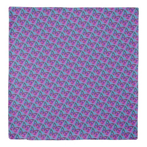 Jewel Butterflies in Purple and Blue Pattern Duvet Cover