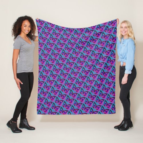 Jewel Butterflies in Purple and Blue Pattern Fleece Blanket