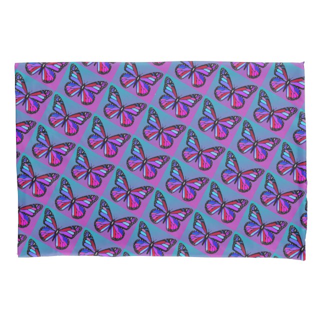 Jewel Butterflies in Purple and Blue Pattern Pillow Case (Front-Left)