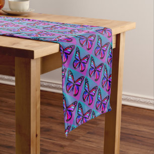 Jewel Butterflies in Purple and Blue Pattern Short Table Runner