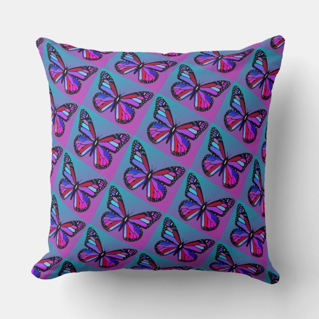 Jewel Butterflies in Purple and Blue Pattern Throw Pillow (Front)