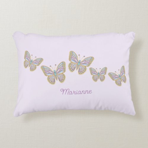 Jewel Butterflies Purple Blue Gold Accent Pillow