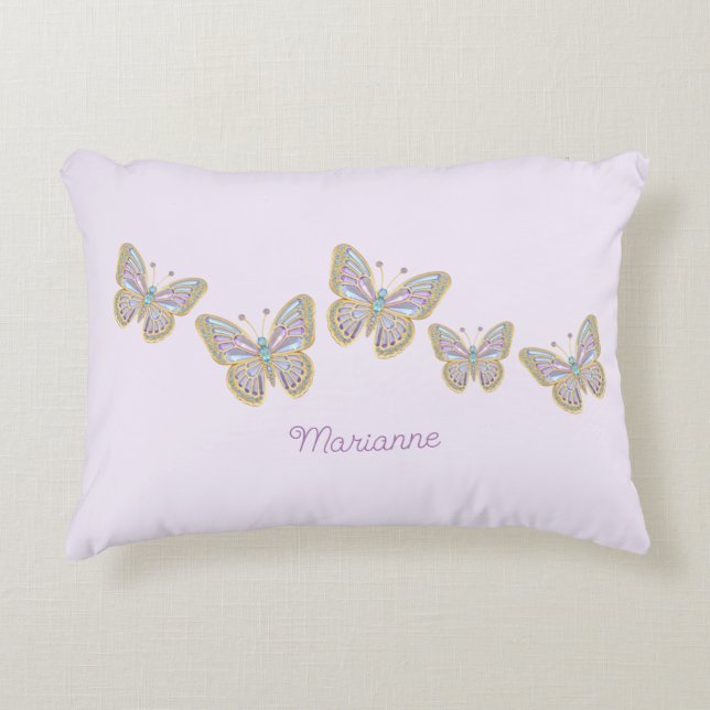 Jewel Butterflies Purple Blue Gold Accent Pillow (Front)