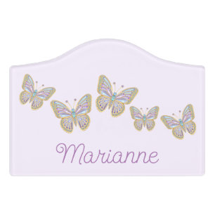 Jewel Butterflies Purple Blue Gold Door Sign