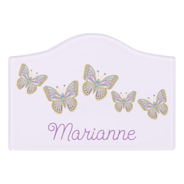 Jewel Butterflies Purple Blue Gold Door Sign (Small Crest Front)