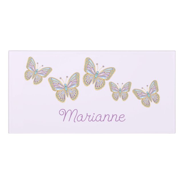Jewel Butterflies Purple Blue Gold Door Sign (Classic Front)