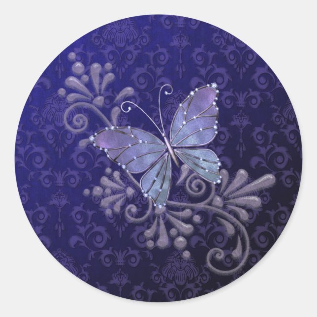 Jewel Butterfly Classic Round Sticker (Front)