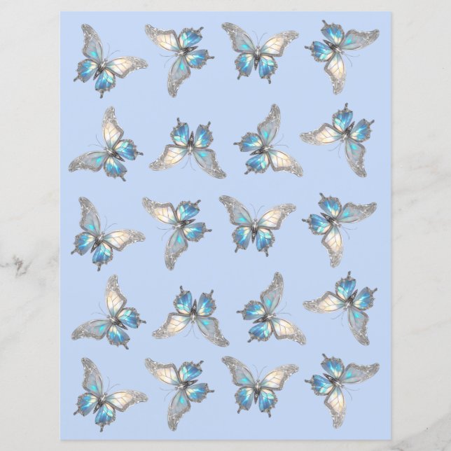 Jewel Butterfly Opal and Silver Scrapbook Paper (Front)