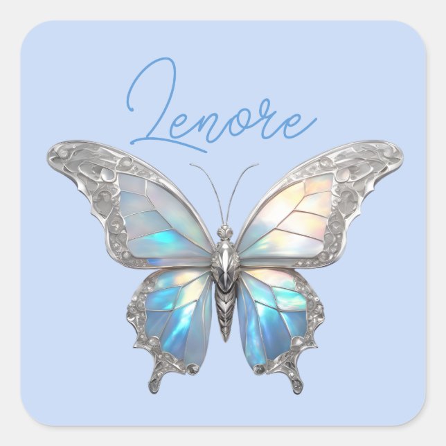 Jewel Butterfly Opal and Silver Square Sticker (Front)