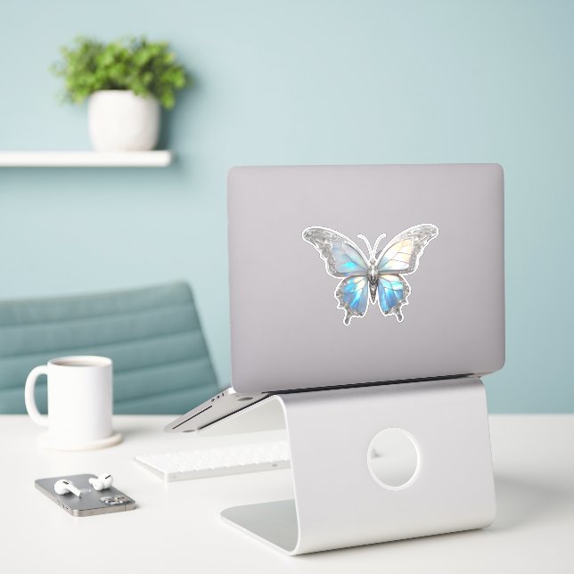 Jewel Butterfly Opal and Silver Sticker (Laptop On Desk)