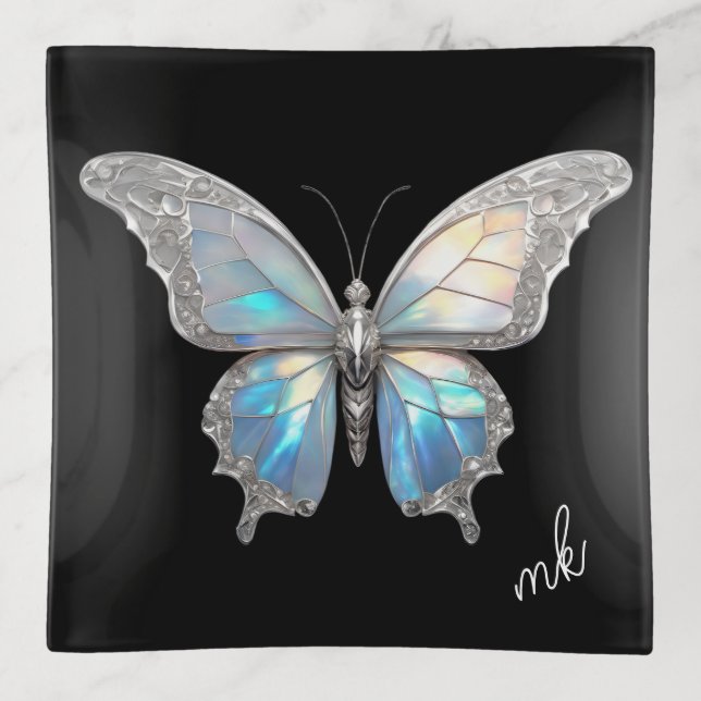 Jewel Butterfly Opal and Silver Trinket Tray (Front)