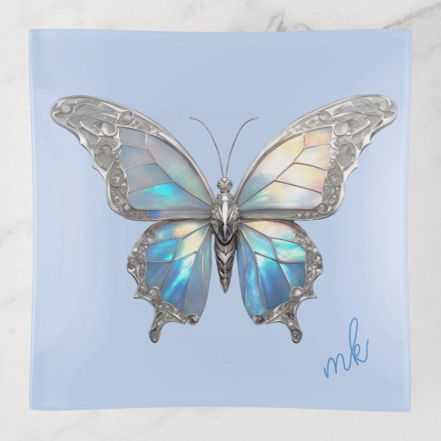 Jewel Butterfly Opal and Silver Trinket Tray (Front)
