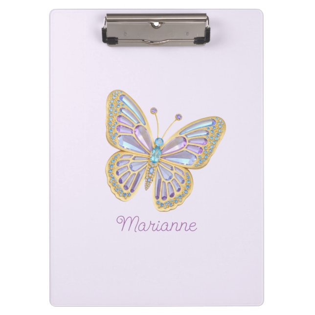 Jewel Butterfly Purple Blue Gold Clipboard (Front)