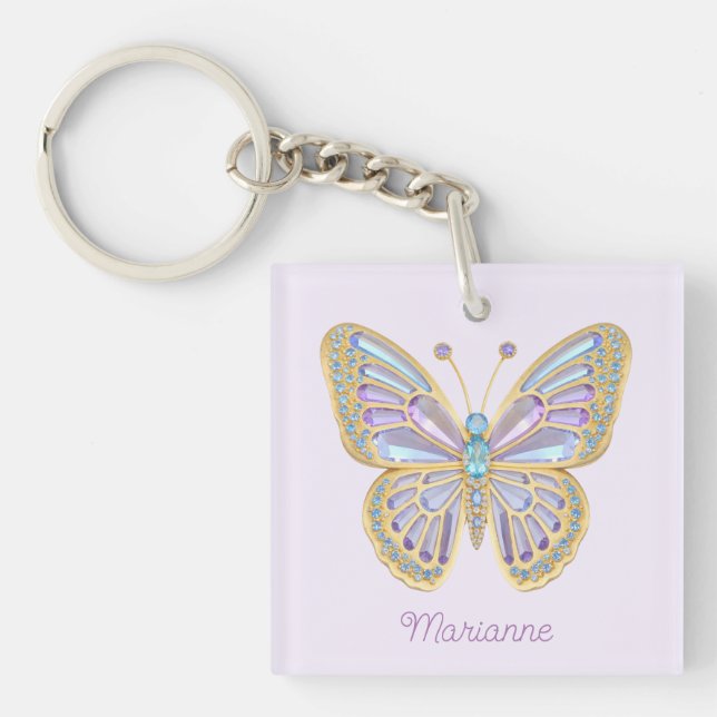 Jewel Butterfly Purple Blue Gold Keychain (Front)