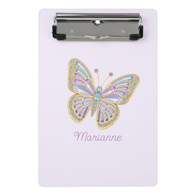 Jewel Butterfly Purple Blue Gold Mini Clipboard (Front)