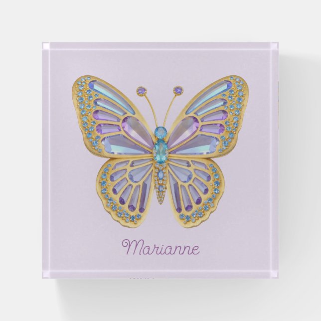 Jewel Butterfly Purple Blue Gold Paperweight (Front)