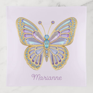 Jewel Butterfly Purple Blue Gold Trinket Tray