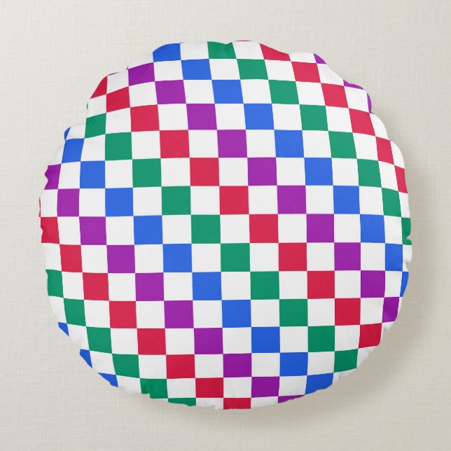 Jewel candy diagonal checker pattern round pillow (Front)