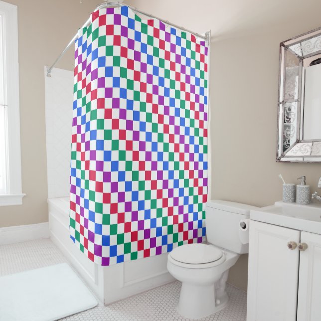 Jewel candy diagonal checker pattern shower curtain (In Situ)