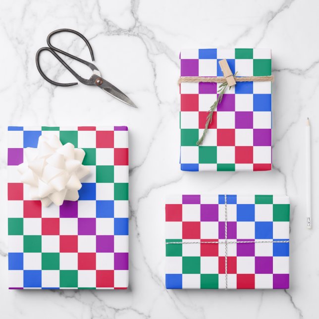 Jewel candy diagonal checker pattern wrapping paper sheets (Front)