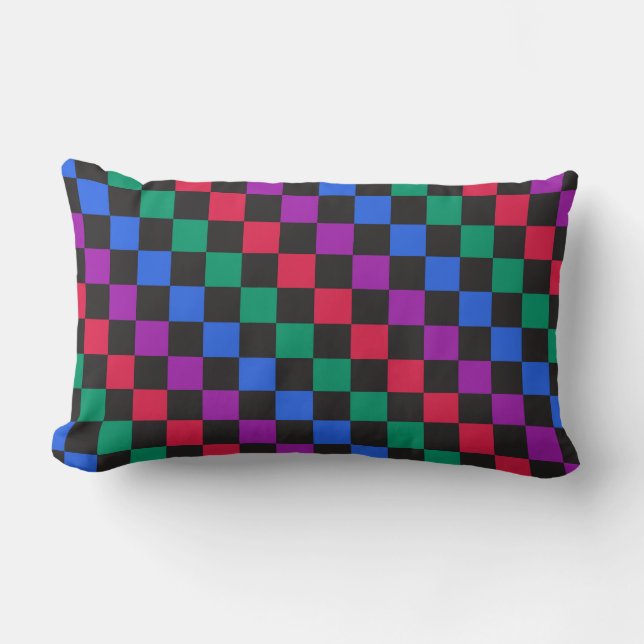 Jewel candy diagonal checkerboard pattern lumbar pillow (Front)