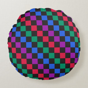 Jewel candy diagonal checkerboard pattern round pillow