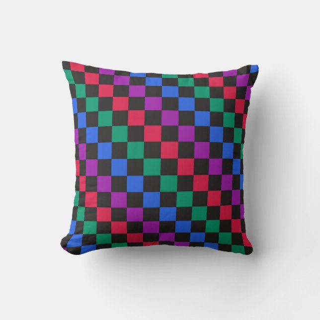 Jewel candy diagonal checkerboard pattern throw pillow (Front)