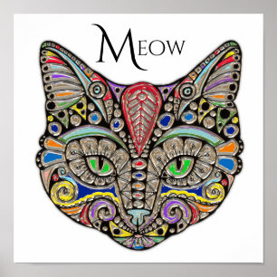Jewel Cat Colorful Boho Poster