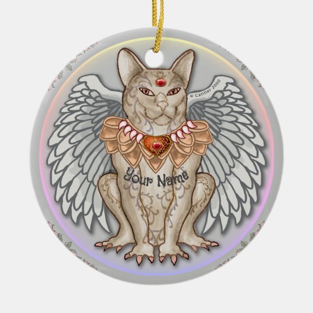 Jewel Cat Gargoyle  Ceramic Ornament (Front)