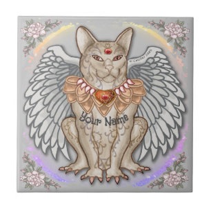 Jewel Cat Gargoyle Ceramic Tile