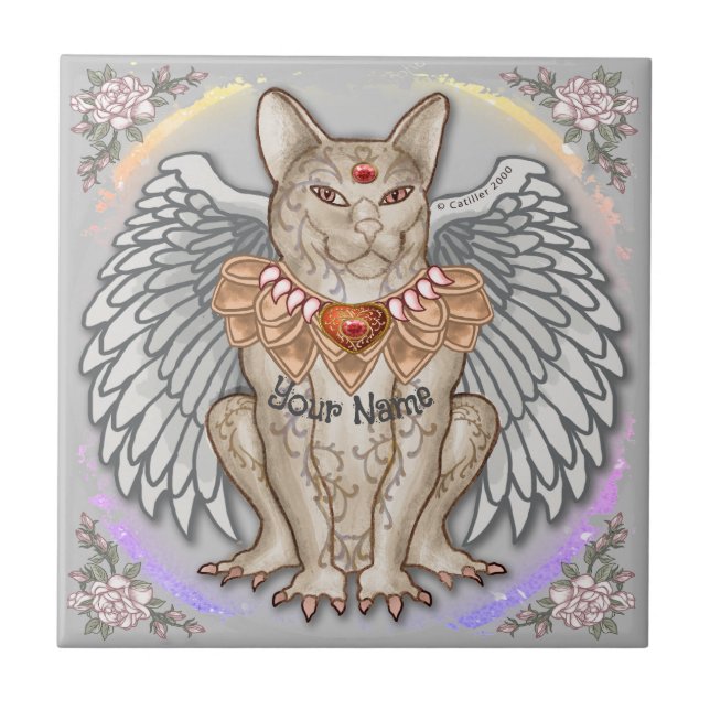 Jewel Cat Gargoyle  Ceramic Tile (Front)