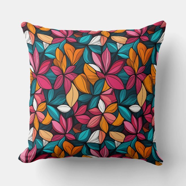 Jewel Colors Fantastic Flowers Throw Pillow (Front)