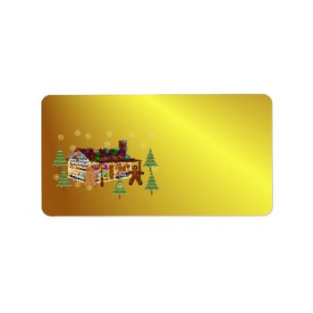 Jewel-covered Gingerbread House Label by Crazy_Card_Lady at Zazzle