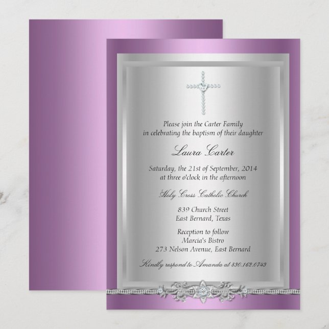 Jewel Cross Baptism/Christening Invitation (Front/Back)