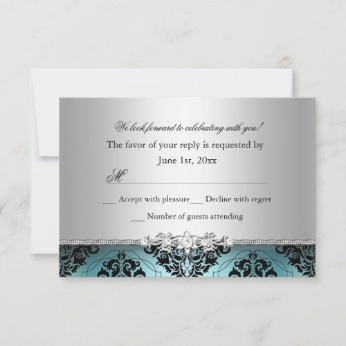 Jewel Damask Teal  Silver RSVP