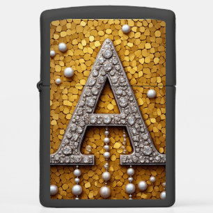 Jewel-Encrusted Letter A On Gold Mosaic Background Zippo Lighter