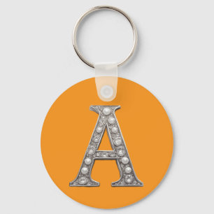 Jewel-Encrusted Letter A On Yellow Background Keychain