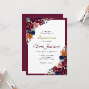 Jewel floral quinceañera invitation
