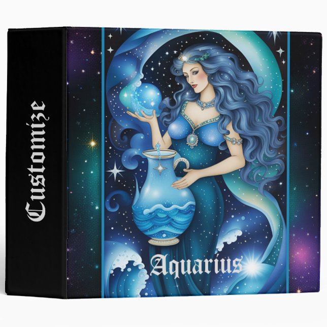 Jewel Galaxy Zodiac Aquarius 3 Ring Binder (Front/Spine)