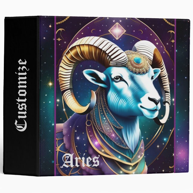 Jewel Galaxy Zodiac Aries 3 Ring Binder (Front/Spine)