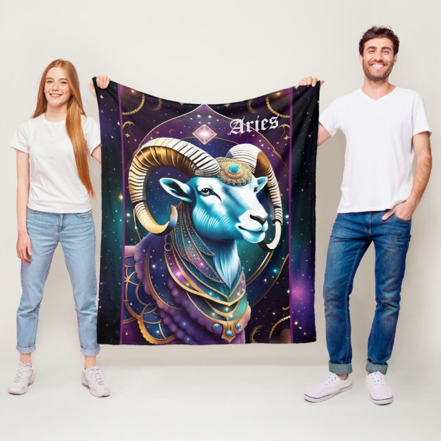 Jewel Galaxy Zodiac Aries Fleece Blanket (In Situ)