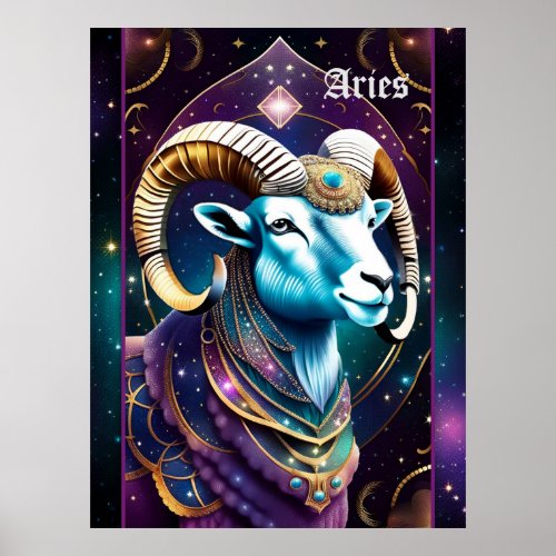 Jewel Galaxy Zodiac Aries Poster