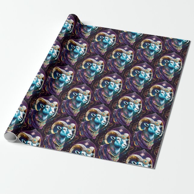 Jewel Galaxy Zodiac Aries Wrapping Paper (Unrolled)
