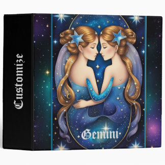 Jewel Galaxy Zodiac Gemini  3 Ring Binder