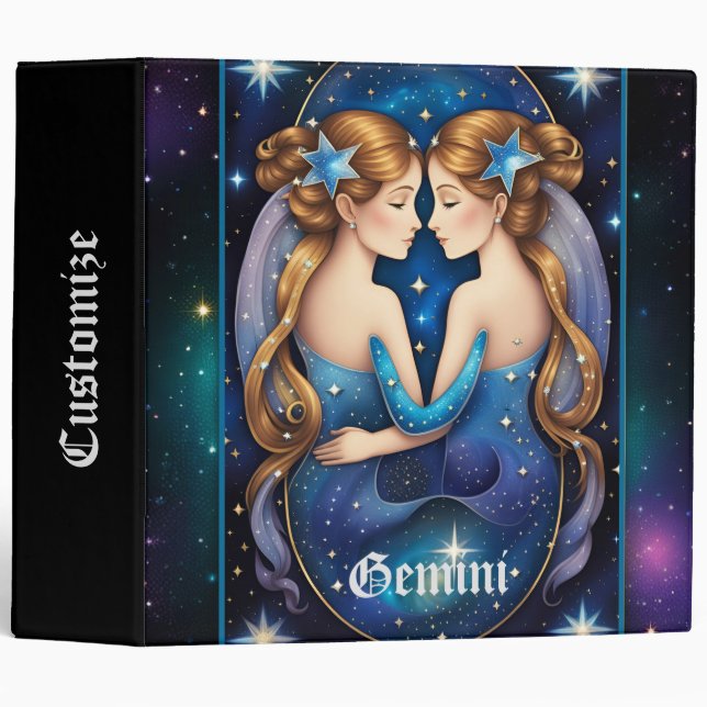 Jewel Galaxy Zodiac Gemini  3 Ring Binder (Front/Spine)