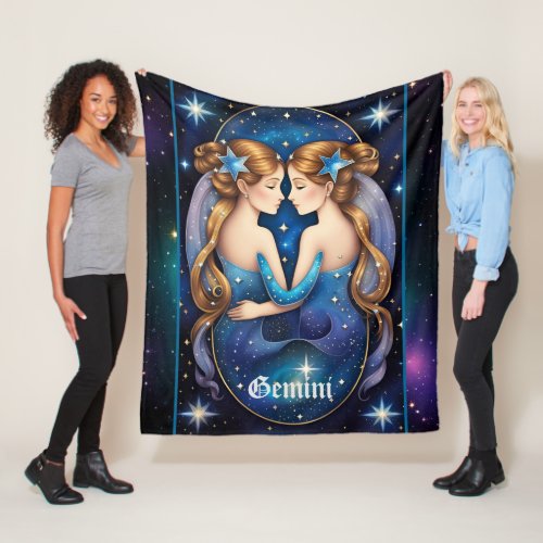 Jewel Galaxy Zodiac Gemini Fleece Blanket