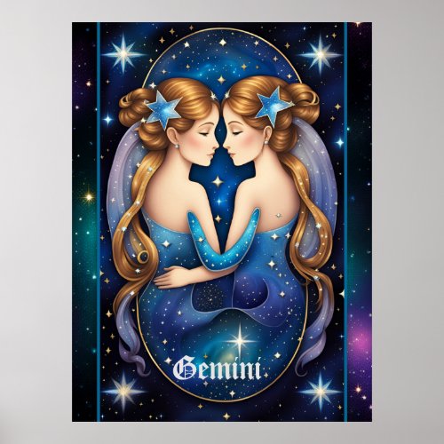 Jewel Galaxy Zodiac Gemini  Poster