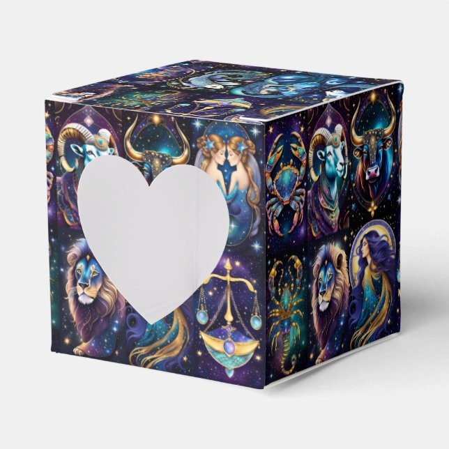 Jewel Galaxy Zodiac Heart Favor Boxes (Front Side)